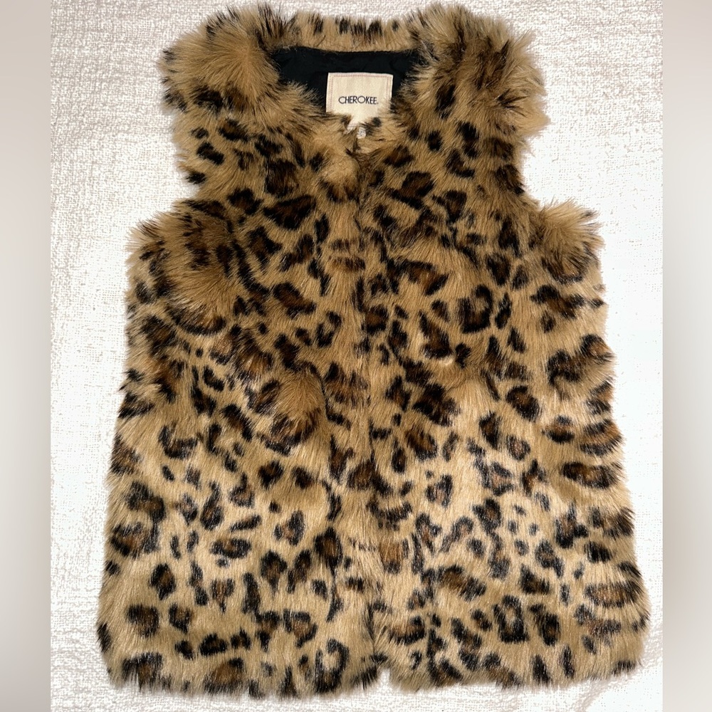 Girls Cherokee Leopard Faux Fur Vest Size XS